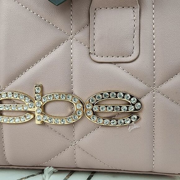 BEBE Zaza Small Top Handle Crossbody Beige Crystal Logo - Picture 3 of 4